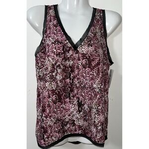 Halogen Women's Blouse S Pink Multi Floral Print Raw Edge Office Siren Fairycore